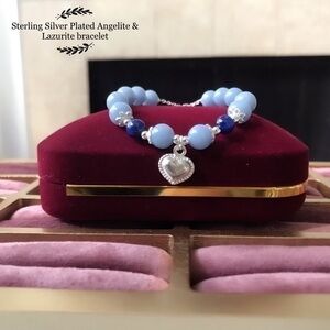 Sterling Silver Plated Angelite & lapis lazuli bracelet